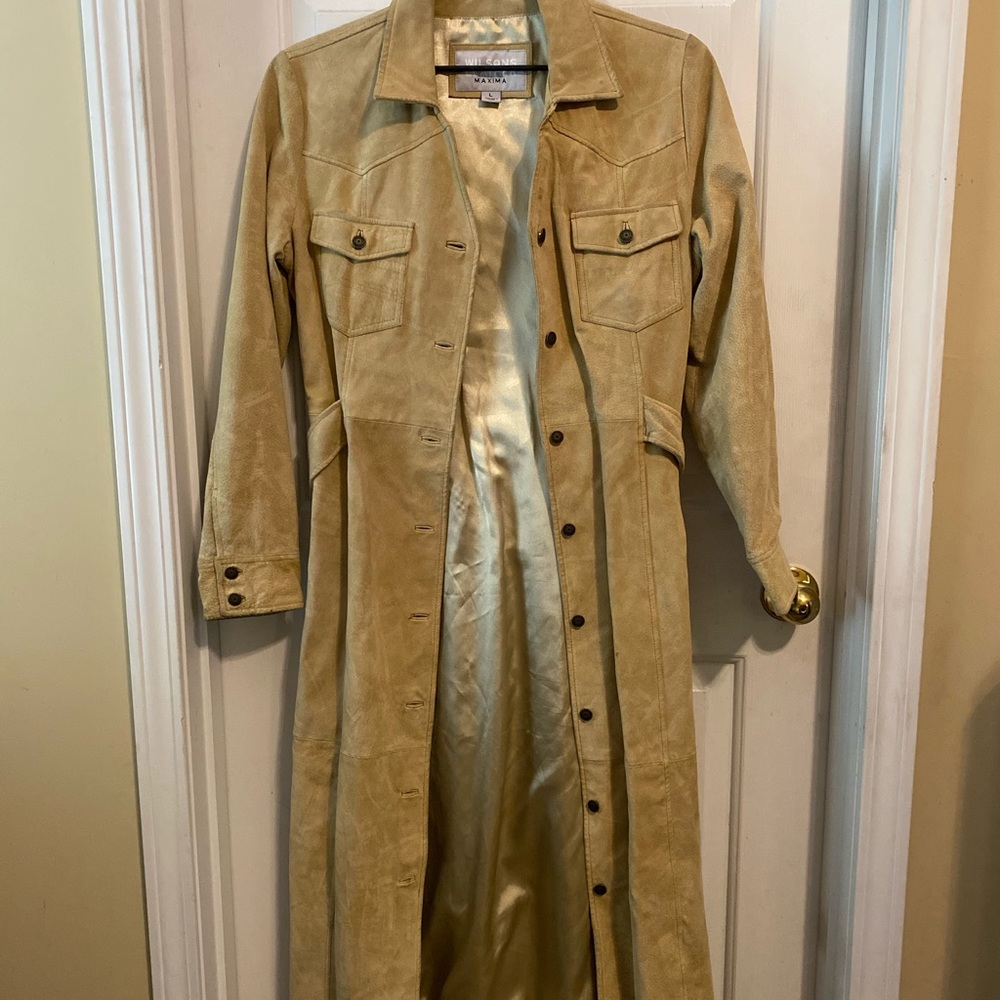 Wilsons Leather Suede Trench Coat Size Large